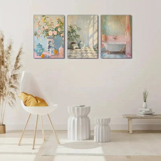 3pcs Moroccan Style Murals Moroccan Tiles Metal Print Ready to Hang Art