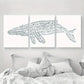 3pcs Humpback Whale Modern Illustration Metal Print Ready to Hang Art