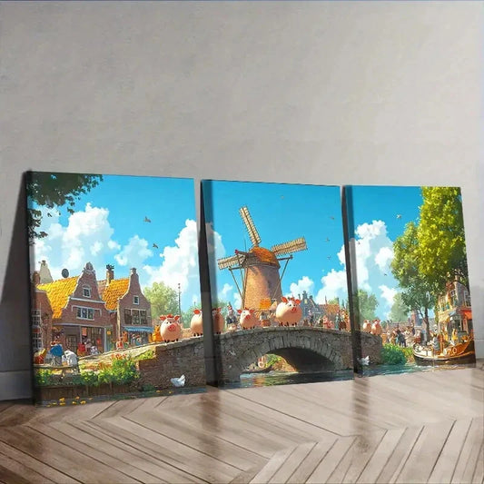 3pcs Set Whimsical Animals Wall Art Set Canvas Framed 40x60cm - High Quality Print 100% Australian Made Wall Canvas Ready to Hang