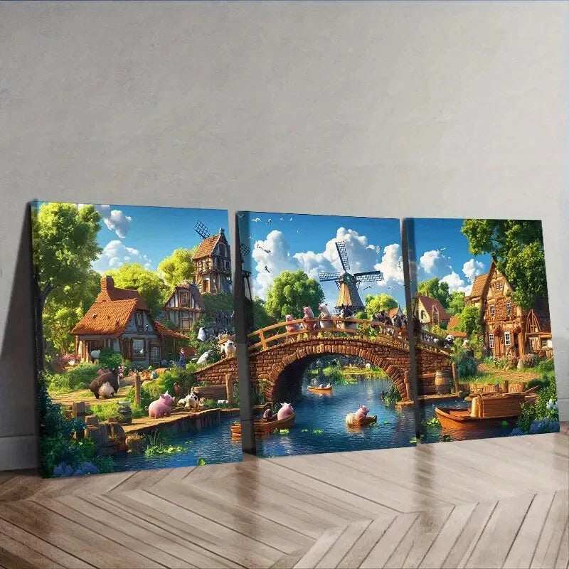 3pcs  Whimsical Animals Canvas  Wall Art Set Canvas Framed 40x60cm - High Quality Print 100% Australian Made Wall Canvas Ready to Hang