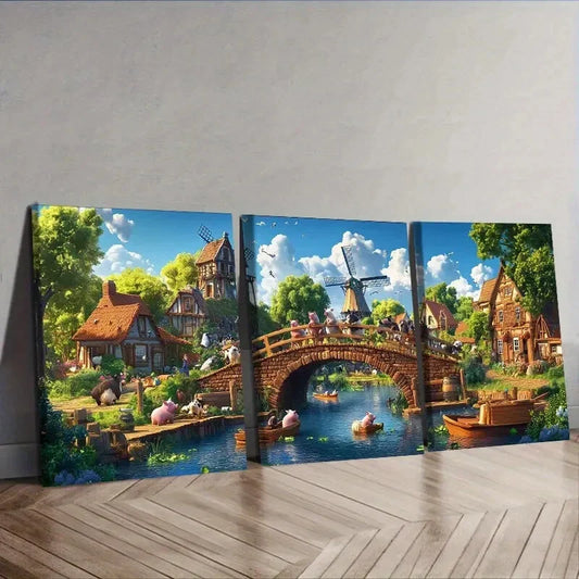 3pcs  Whimsical Animals Canvas  Wall Art Set Canvas Framed 40x60cm - High Quality Print 100% Australian Made Wall Canvas Ready to Hang