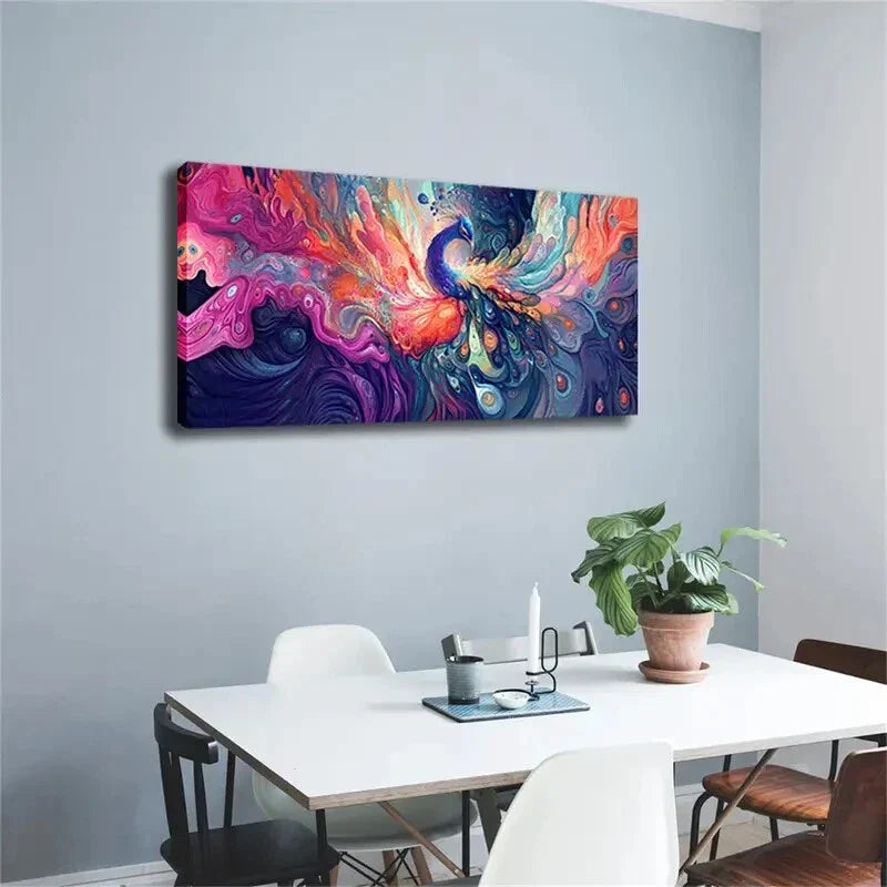 Modern Peacock Feather Vibrant Wall Art Canvas Office Home Room Framed 120x60cm