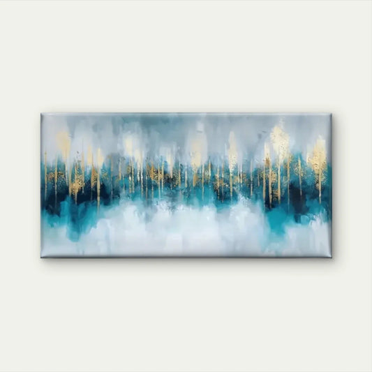 Blue Golden City Abstract Wall Art Canvas Office Home Room Framed 80x45cm