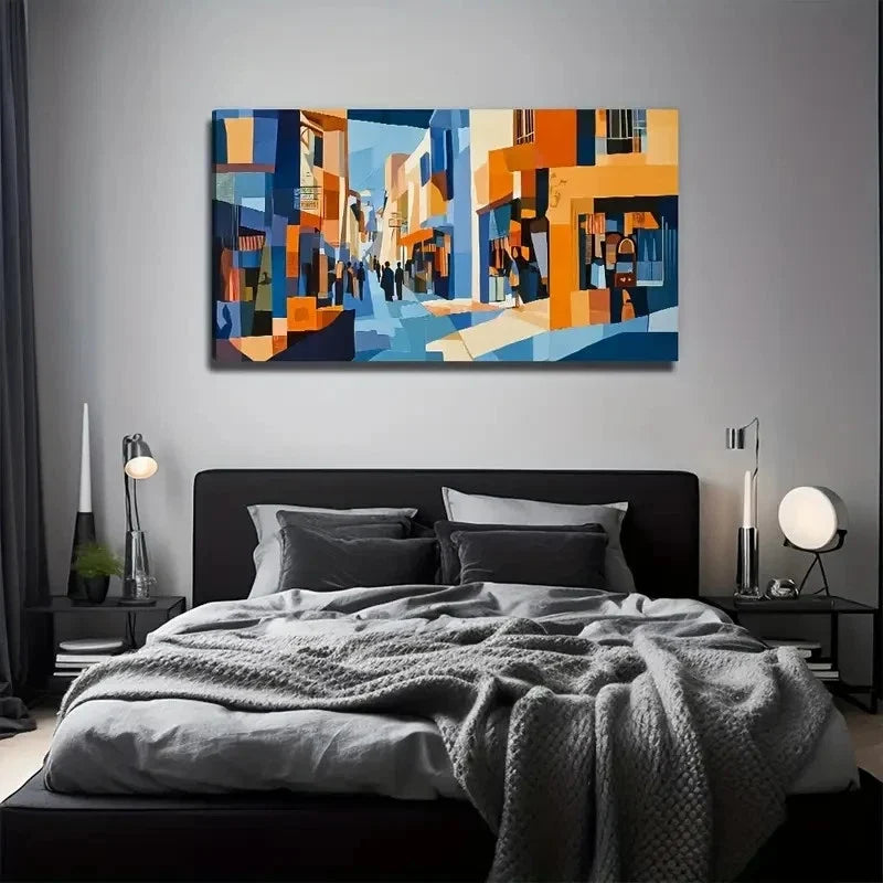 Cubism Street Suitable Wall Art Canvas Office Home Room Framed 120x60cm