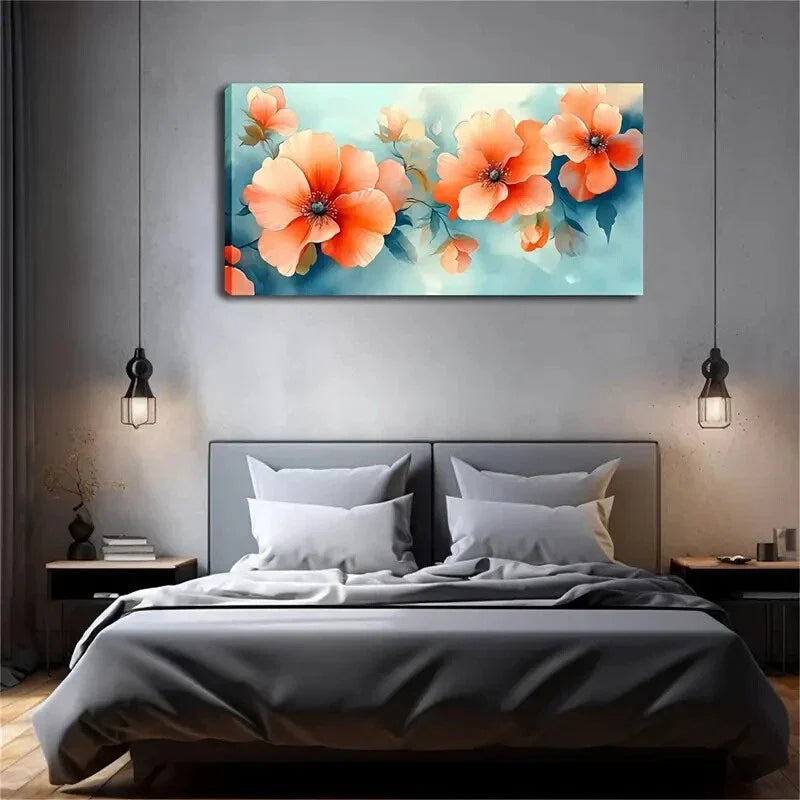 Realistic Orange Flowers Green Wall Art Canvas Office Home Room Framed 120x60cm