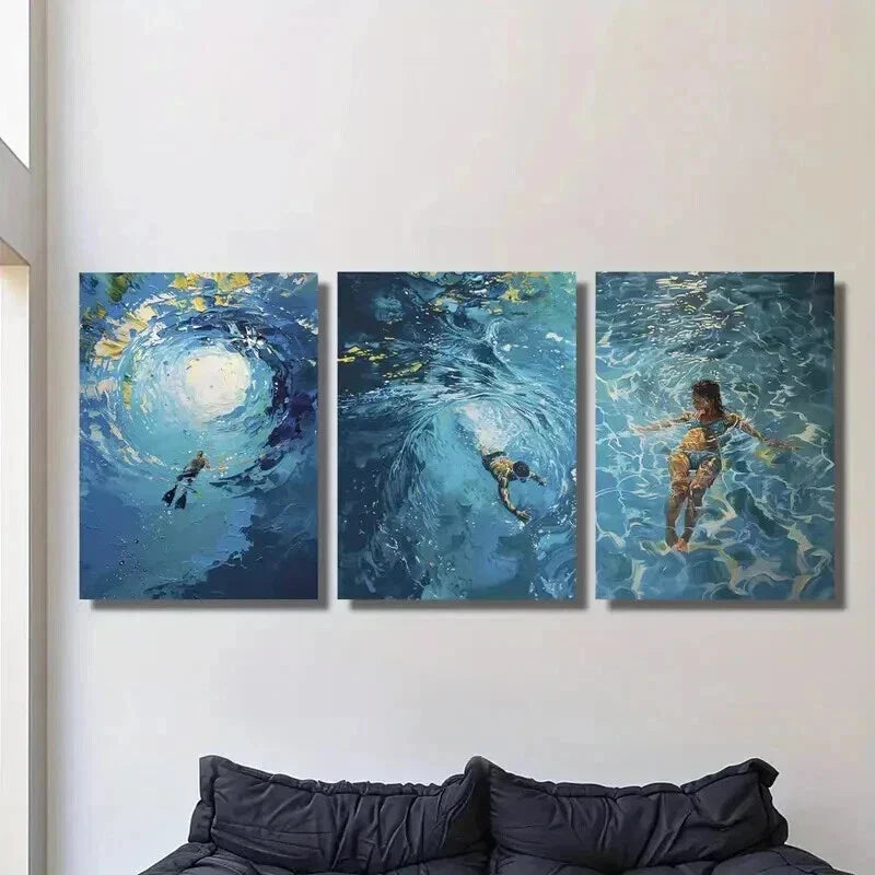 3pcs Swimming in Sea Nature Landscape Wall Art Set Canvas Framed 40x60cm - High Quality Print 100% Australian Made Wall Canvas Ready to Hang
