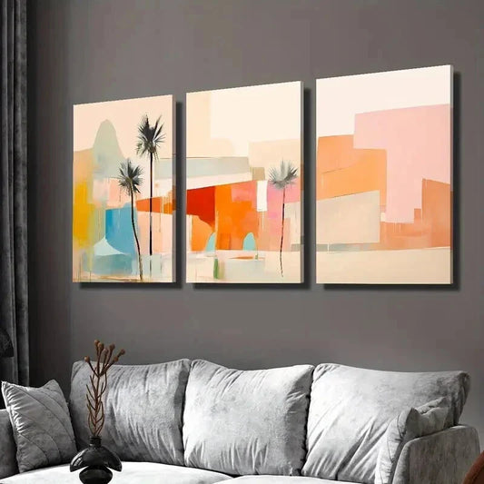 3pcs Abstract Palm Color Desert & Palm Trees Wall Art Set Canvas Framed 40x60cm - High Quality Print 100% Australian Made Wall Canvas Ready to Hang