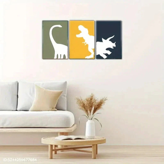 3pcs Dinosaur Decoration Poster Pop Art Metal Print Ready to Hang Art