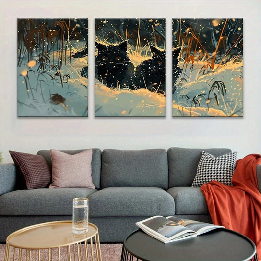 3pcs Black Cat Snow Exquisite Metal Print Ready to Hang Art