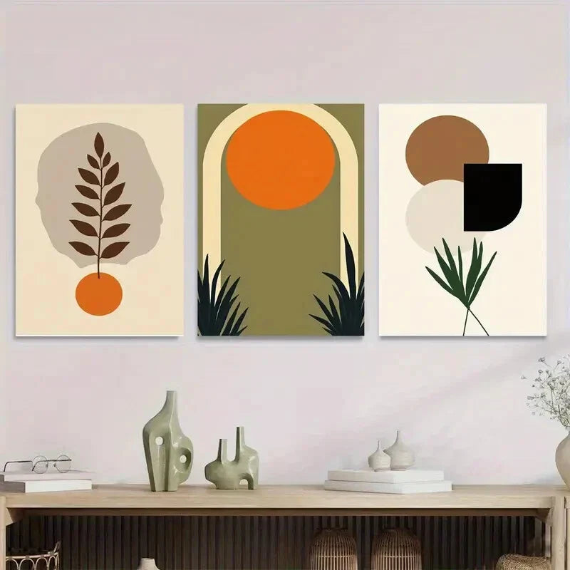 3pcs Modern Abstract Boho Style Black Metal Print Ready to Hang Art