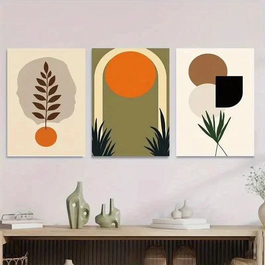 3pcs Modern Abstract Boho Style Black Metal Print Ready to Hang Art