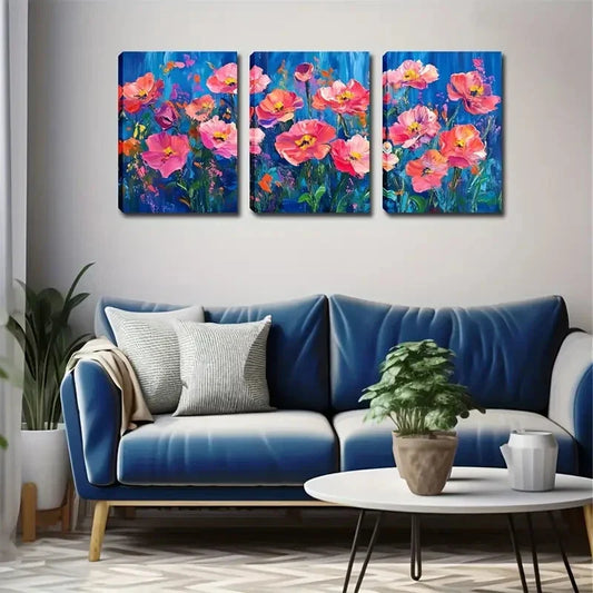 3pcs Monet-Style Impressionist Floral Painting Metal Print Ready to Hang Art