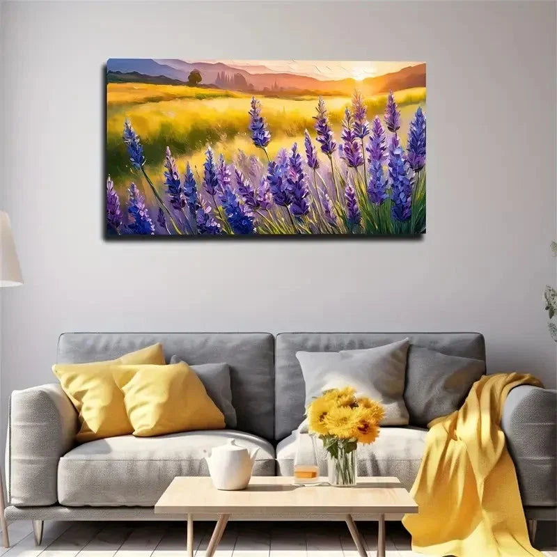 Purple Lavender Sunset Wall Art Canvas Office Home Room Framed 80x45cm