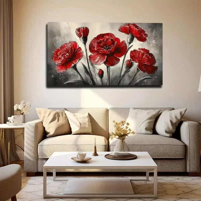 Dark Red Poppies Wall Art Canvas Office Home Room Framed 80x45cm