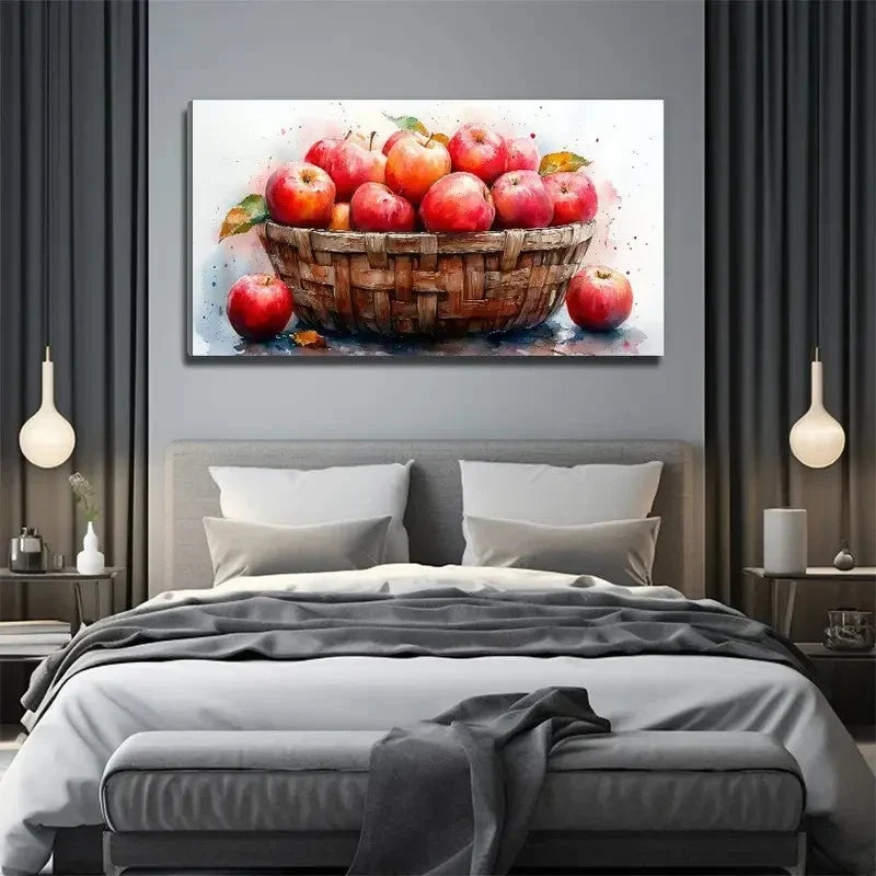 Apple In Bamboo Basket Wall Art Canvas Office Home Room Framed 80x45cm