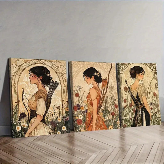 3pcs The Girl with Bow and Arrow  Wall Art Set Canvas Framed 40x60cm - High Quality Print 100% Australian Made Wall Canvas Ready to Hang