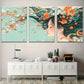 3pcs Modern Abstract Floral & Teal Colourful Metal Print Ready to Hang Art