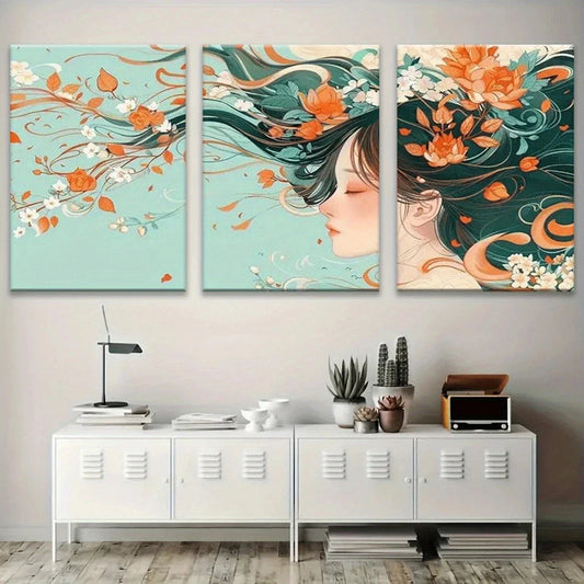 3pcs Modern Abstract Floral & Teal Colourful Metal Print Ready to Hang Art