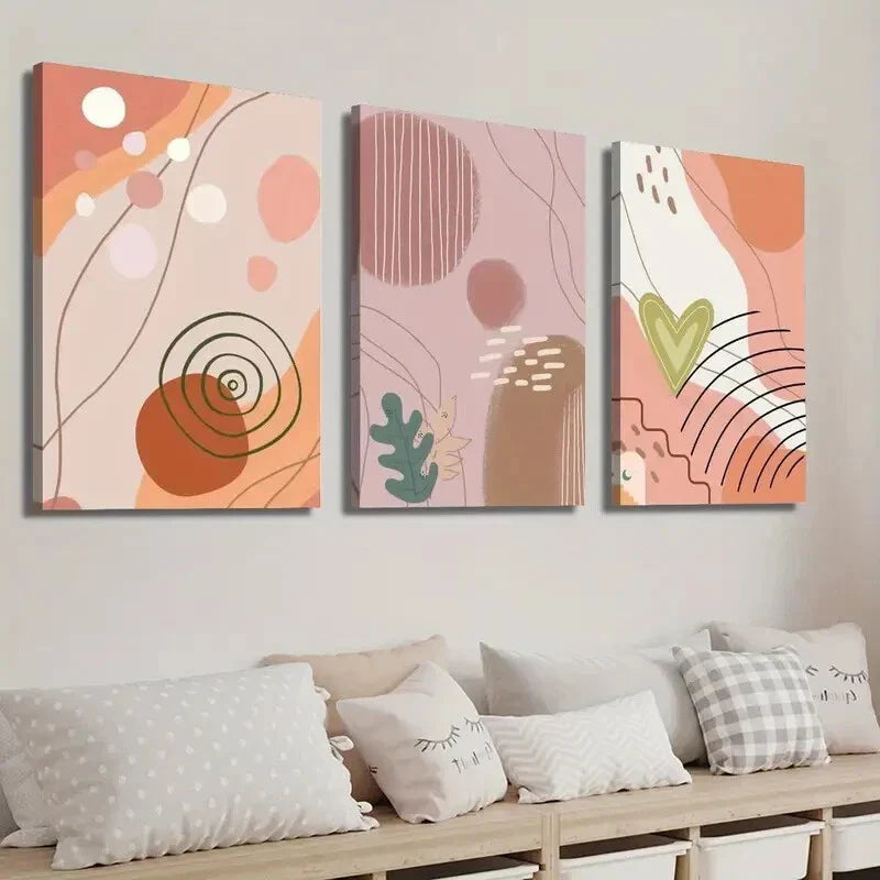 3pcs Abstract Modern Boho Style Geometric Shape Wall Art Set Canvas Framed 40x60cm - High Quality Print 100% Australian Made Wall Canvas Ready to Hang