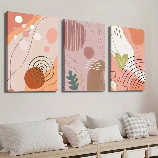 3pcs Abstract Modern Boho Style Geometric Shape Wall Art Set Canvas Framed 40x60cm - High Quality Print 100% Australian Made Wall Canvas Ready to Hang