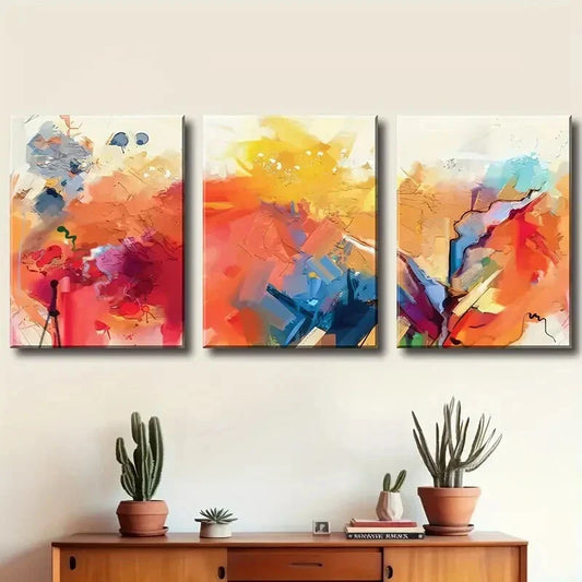 3pcs Modern Orange And Pink Abstract Design Metal Print Ready to Hang Art