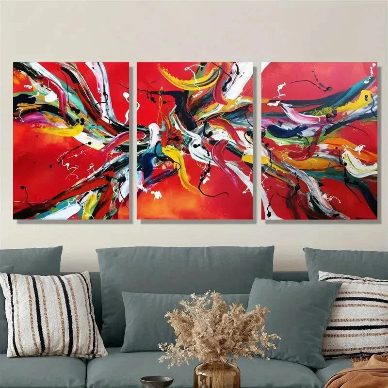3pcs , Modern abstract oil painting decoration, Metal Print Ready to Hang Art