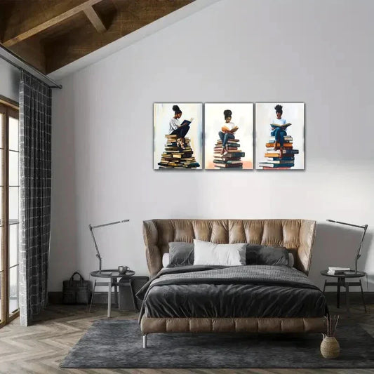 3pcs Modern African American Reading Art Posters Metal Print Ready to Hang Art