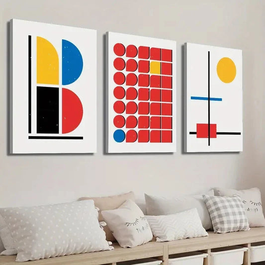 3pcs Blue and Yellow Creative Shapes Wall Art Set Canvas Framed 40x60cm - High Quality Print 100% Australian Made Wall Canvas Ready to Hang