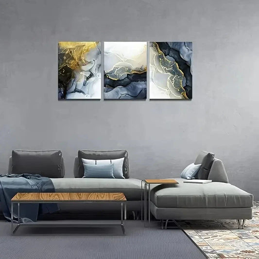 3pcs  Abstract Ink Wall Paintings Metal Print Ready to Hang Art