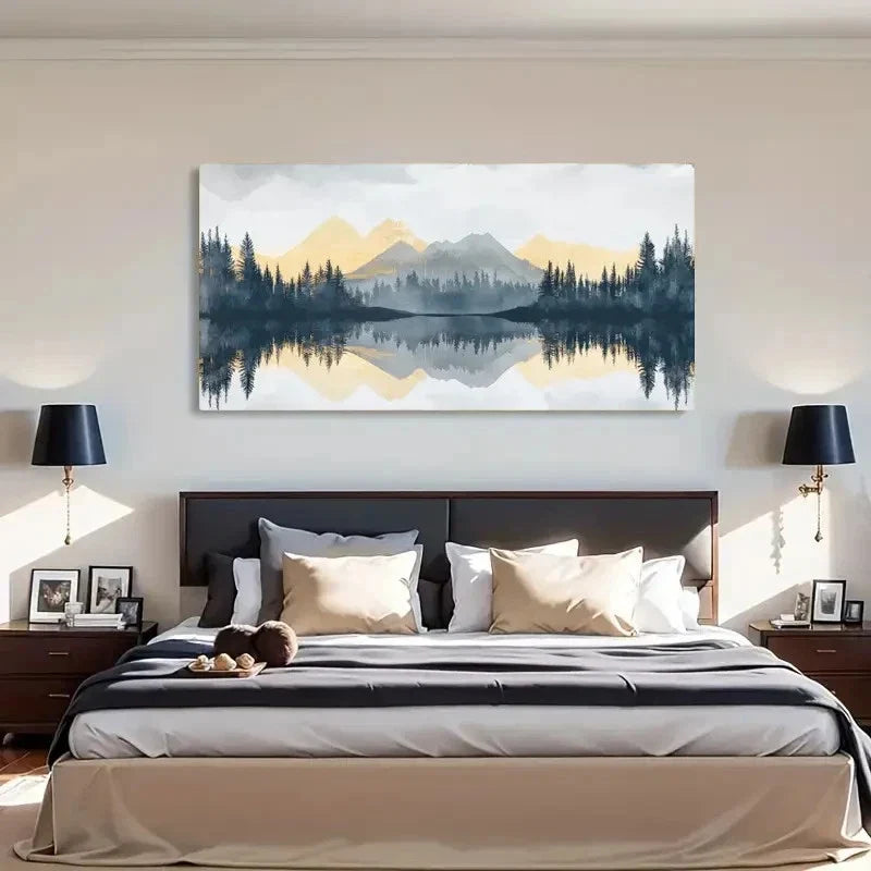 Serene Mountain Reflection Wall Art Canvas Office Home Room Framed 120x60cm
