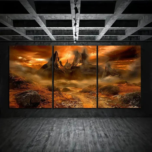 3pcs Mountain Range Black Stones Metal Print Ready to Hang Art