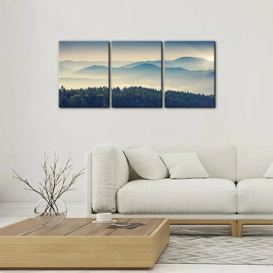 3pcs Mountain Ranges & Green Forest Nature Metal Print Ready to Hang Art