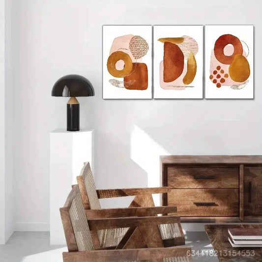 3pcs Geometric Patterns in Warm Tones Minimalist Metal Print Ready to Hang Art