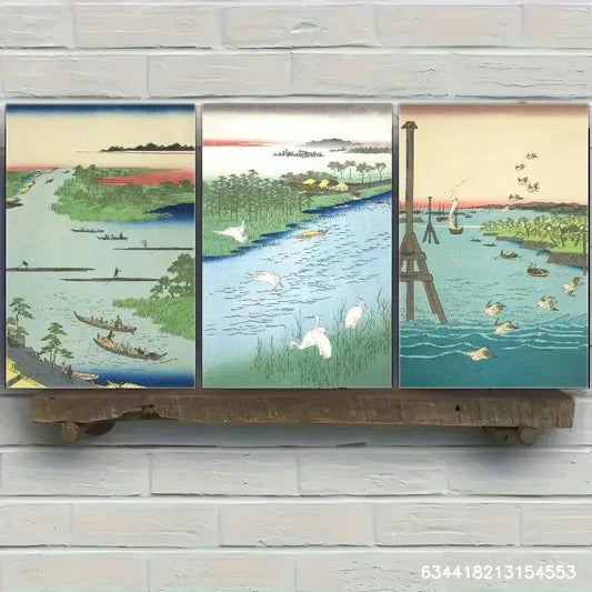 3pcs Landscape Art Deco Poster Vintage Decoration Metal Print Ready to Hang Art