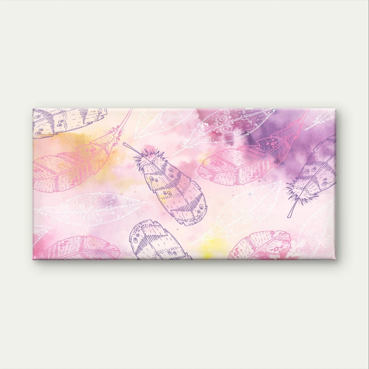 Pink Feather Watercolour Pattern Wall Art Canvas Office Home Framed 80x45cm