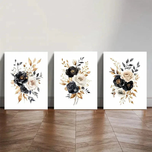 3pcs Elegant Floral Botanical Antique Watercolor Metal Print Ready to Hang Art