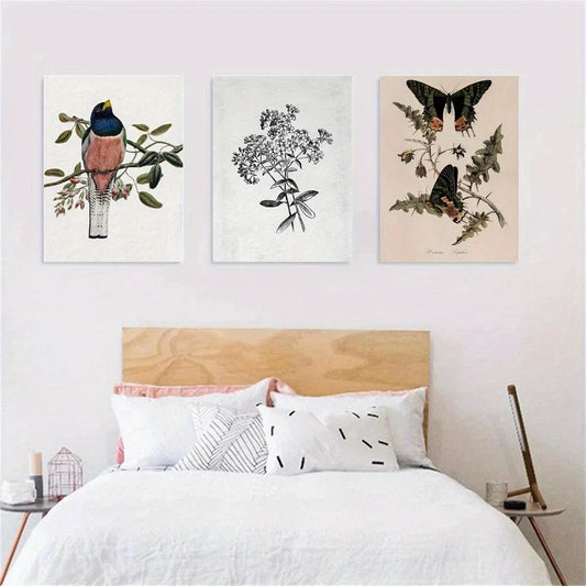 3pcs Beautiful Bird Black and White Metal Print Ready to Hang Art