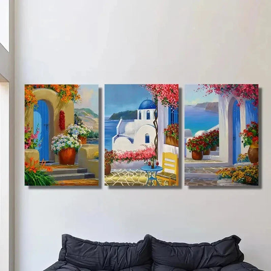 3pcs Santorini Greece landscape painting Metal Print Ready to Hang Art