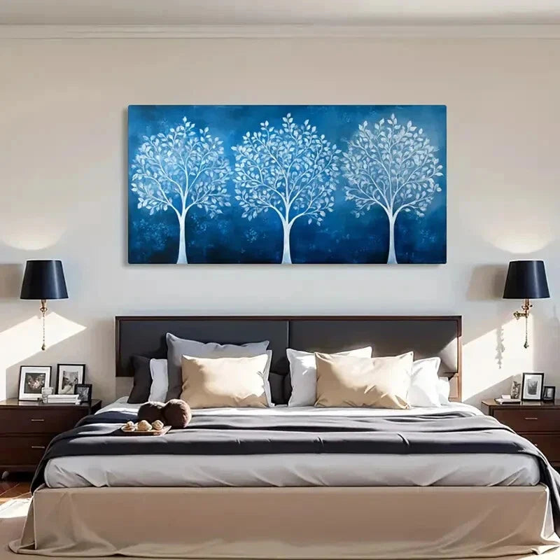 Blue Gradient Abstract Trees Wall Art Canvas Office Home Room Framed 120x60cm