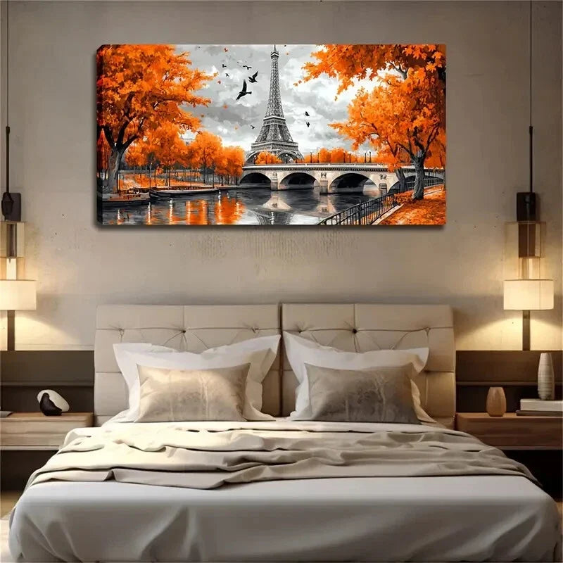 Autumn Eiffel Tower Wall Art Canvas Office Home Room Framed 120x60cm