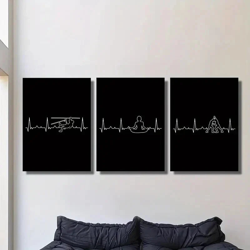 3pcs  climbing, wrestling, yoga poses, simple EKG   Metal Print Ready to Hang Art