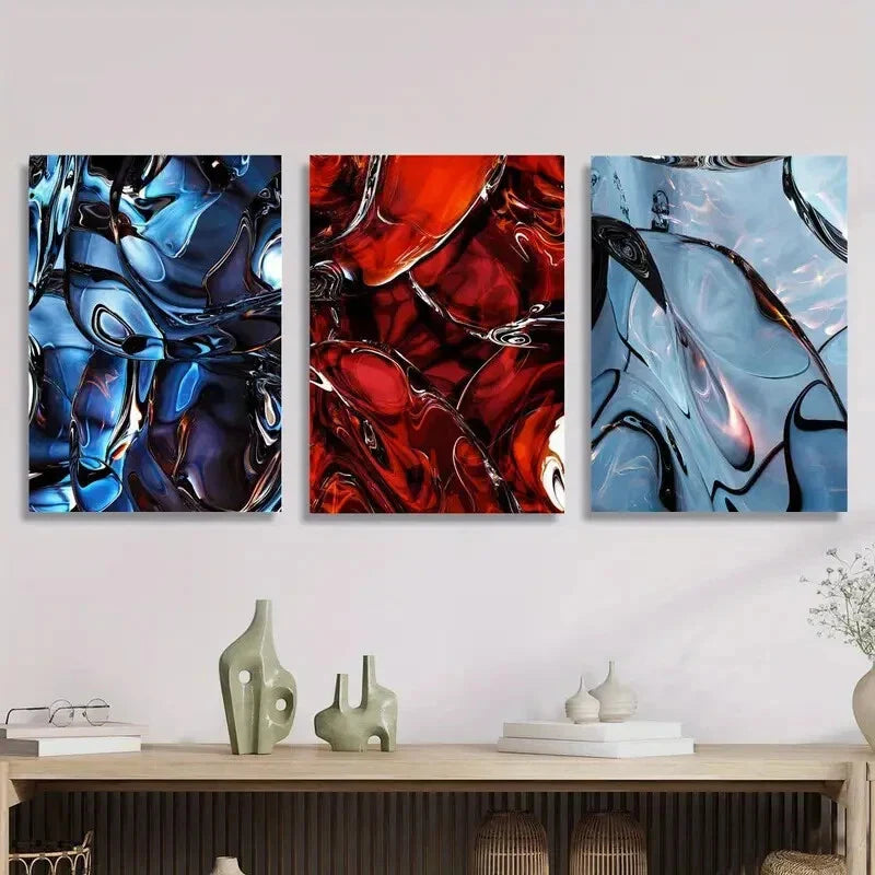 3pcs Abstract shiny ripple twisted fluid Metal Print Ready to Hang Art