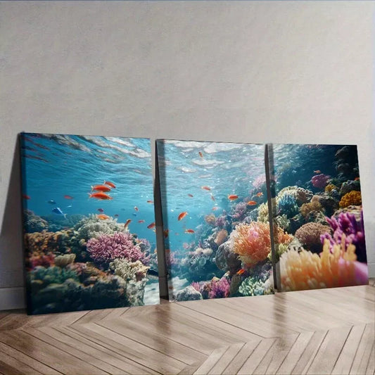 3pcsVibrant Coral Reef & Fish Design Nature Wall Art Set Canvas Framed 40x60cm - High Quality Print 100% Australian Made Wall Canvas Ready to Hang