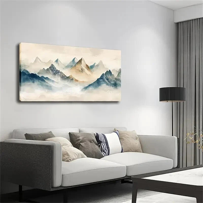 Serene Landscape Misty Peaks Wall Art Canvas Office Home Room Framed 120x60cm