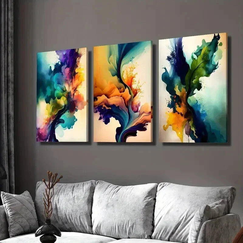 3pcs Abstract Watercolor Ink Splash Decor Wall Art Set Canvas Framed 40x60cm - High Quality Print 100% Australian Made Wall Canvas Ready to Hang