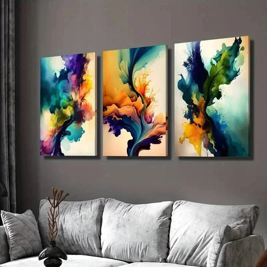 3pcs Abstract Watercolor Ink Splash Decor Wall Art Set Canvas Framed 40x60cm - High Quality Print 100% Australian Made Wall Canvas Ready to Hang