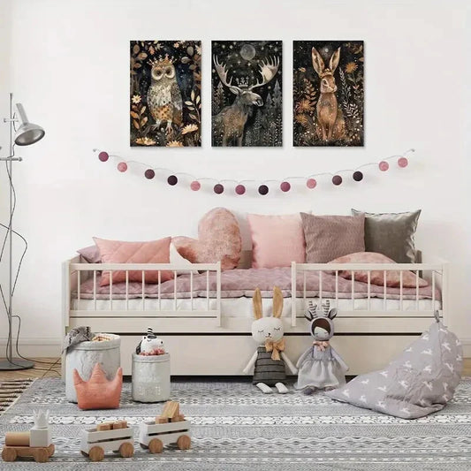 3pcs  Enchanted Forest Animals Metal Print Ready to Hang Art