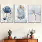 3pcs Modern Floral & Feather Metal Print Ready to Hang Art