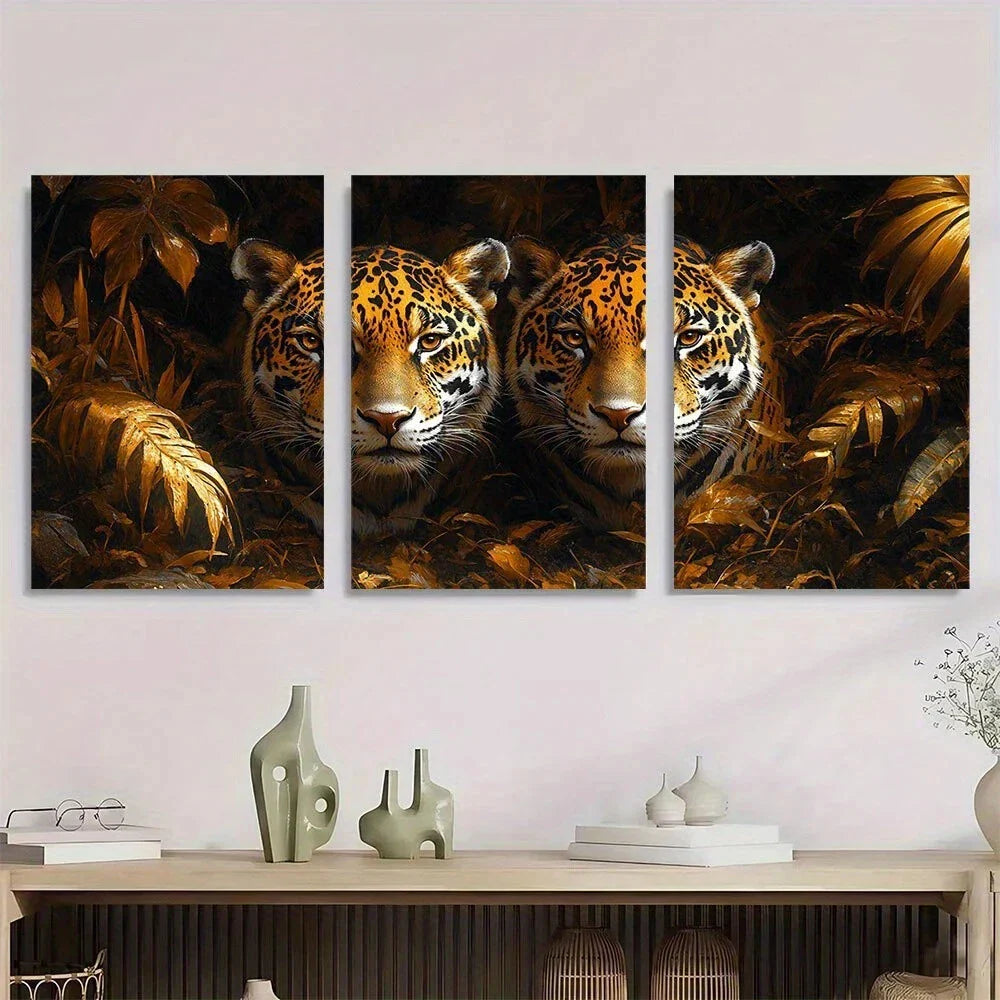 3pcs Modern Animal Wild Jaguars Metal Print Ready to Hang Art