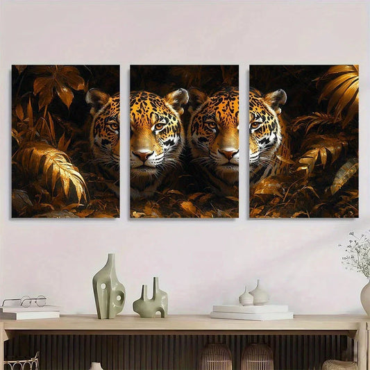 3pcs Modern Animal Wild Jaguars Metal Print Ready to Hang Art